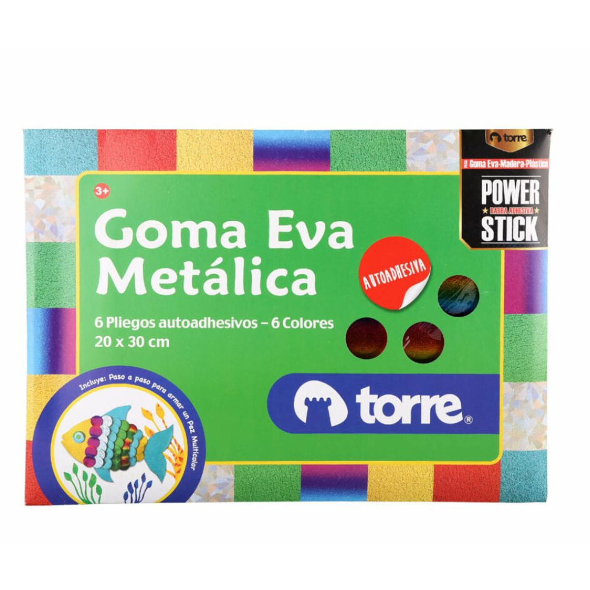 Goma Eva Metálica autoadhesiva 6 pliegos / 6 colores 20x3