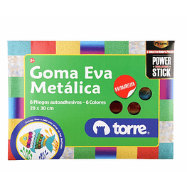Goma Eva Metálica autoadhesiva 6 pliegos / 6 colores 20x30cms  - Torre