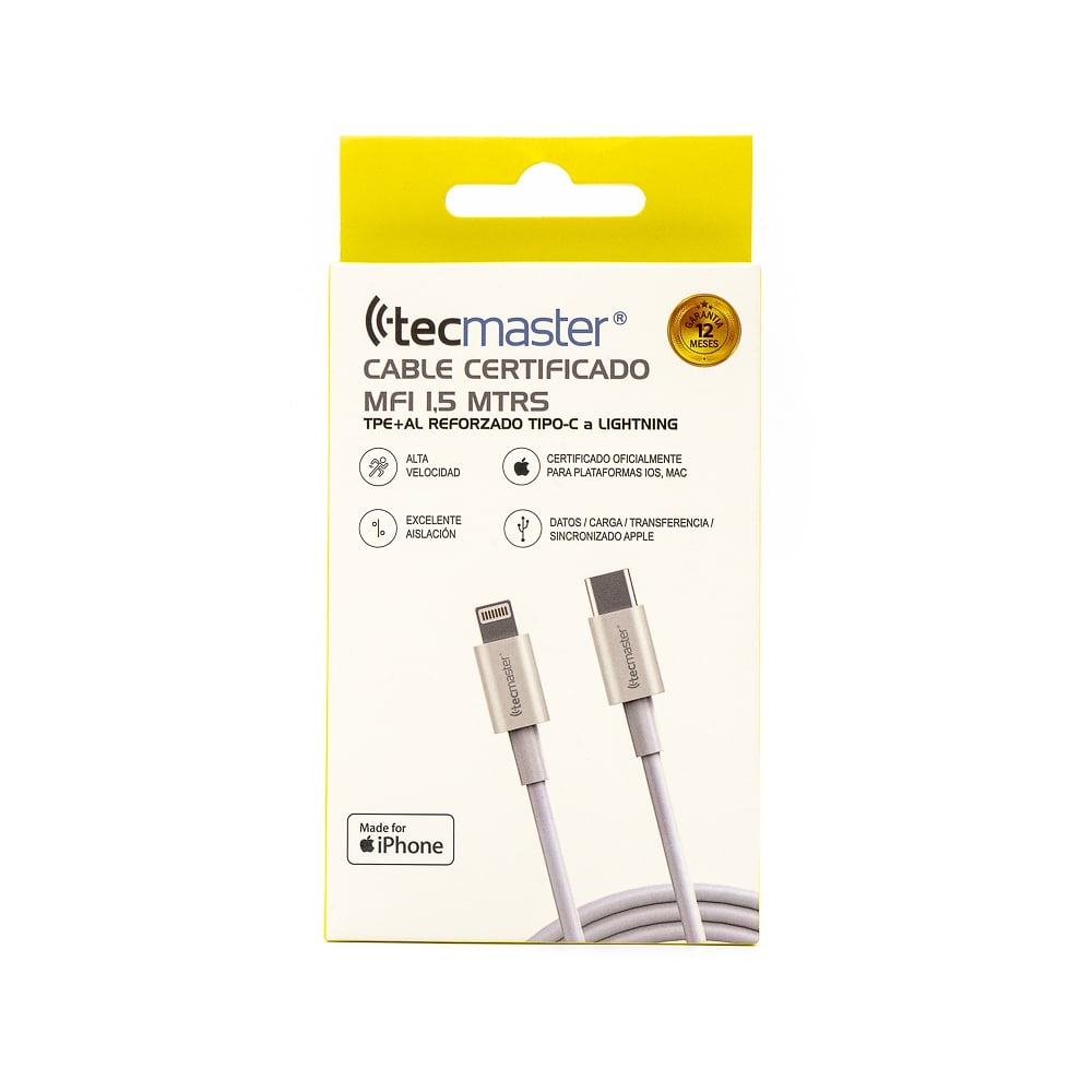CABLE USB TYPE-C A LIGHTNING 2MTS BLANCO