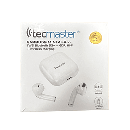 Audifonos Earbuds Mini Airpor TWS con carga inalámbrica Bluetooth 5.3  - Tecmaster