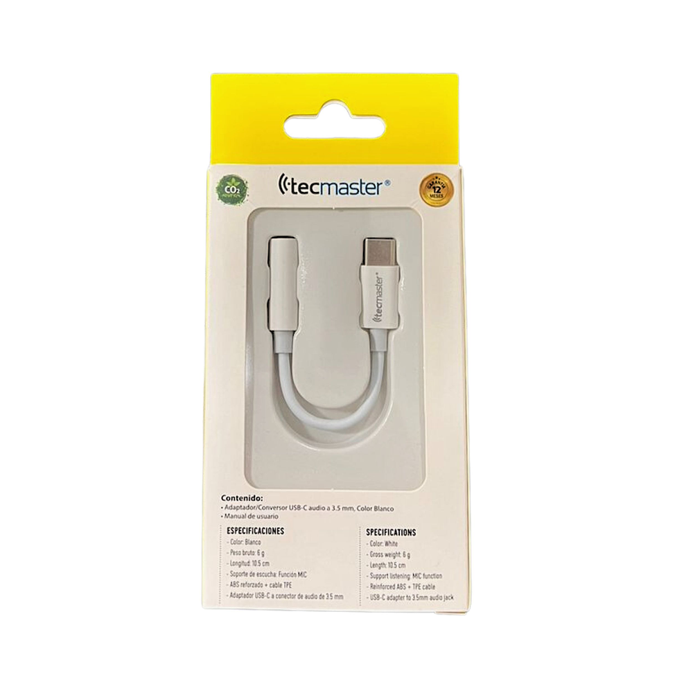 Adaptador USB-C a minijack 3.5mm digital Aluminio Blanco  - Tecmaster