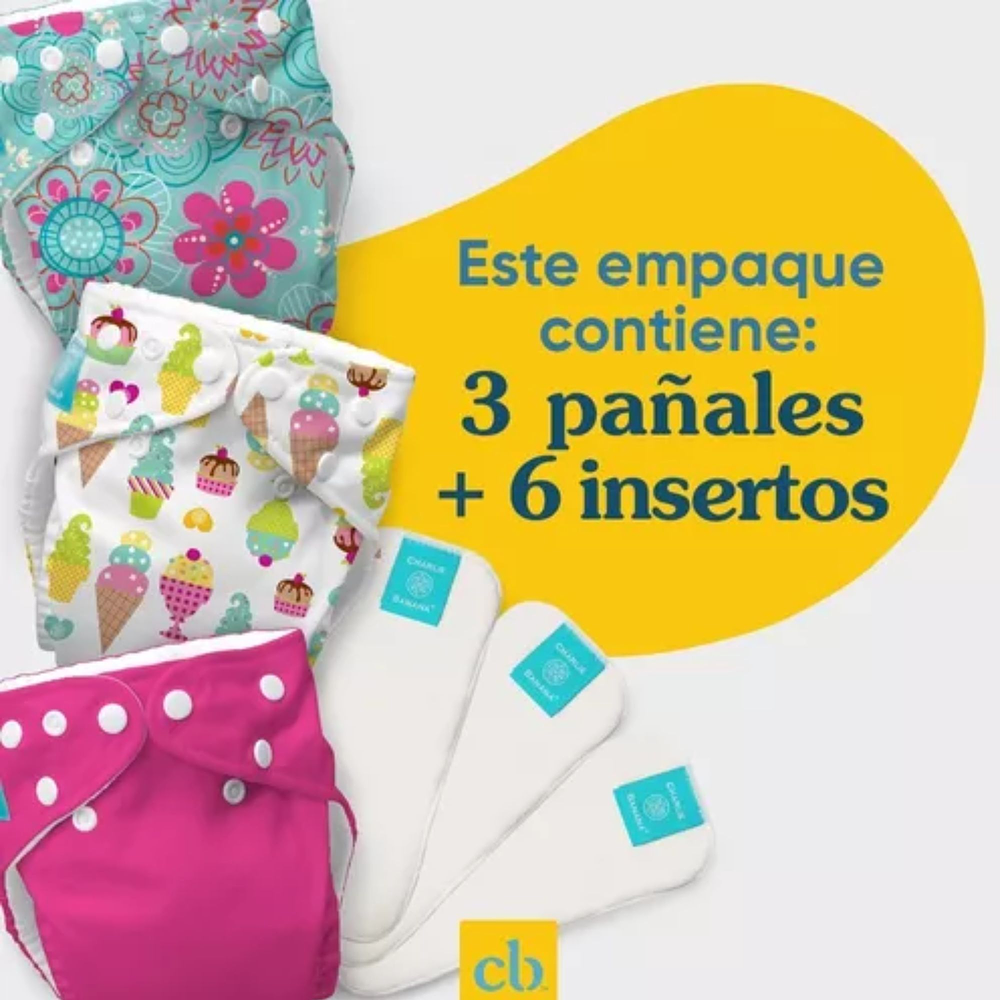 Pañales Niña reutilizables Gratitude 3 + 6 insertos  - Charlie Banana