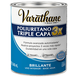 Barniz Poliuretano Triple Capa Base Agua 946ml Transparente Brillante  - Varathane