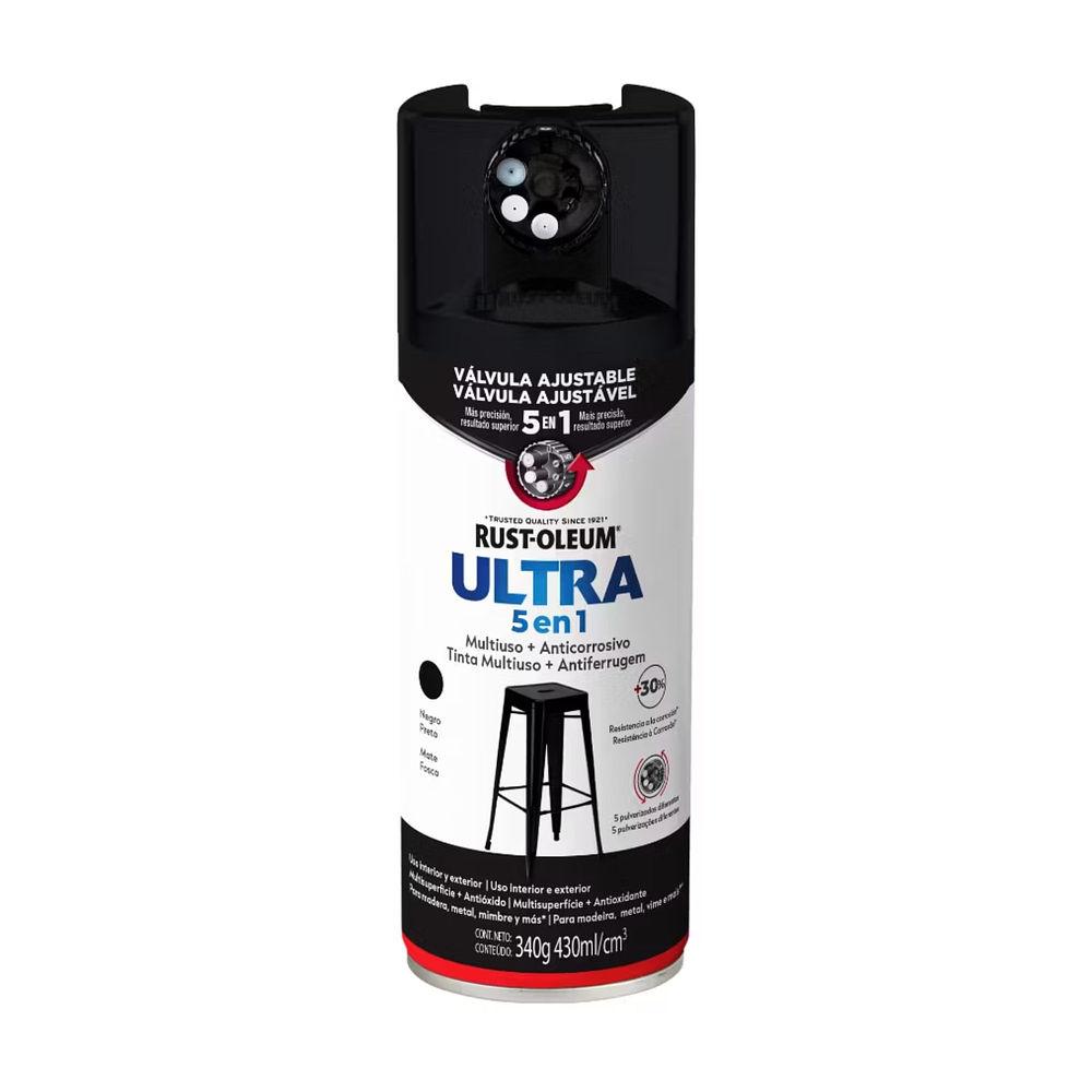 Pintura en Aerosol Ultra 5 en 1 340grs Negro Mate  - Rust Oleum