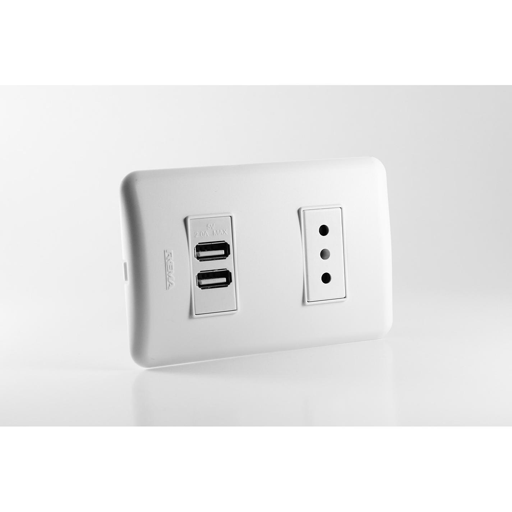 Enchufe Hembra 10A + 2 USB 1.5A 5V Embutido Blanco  - Rema