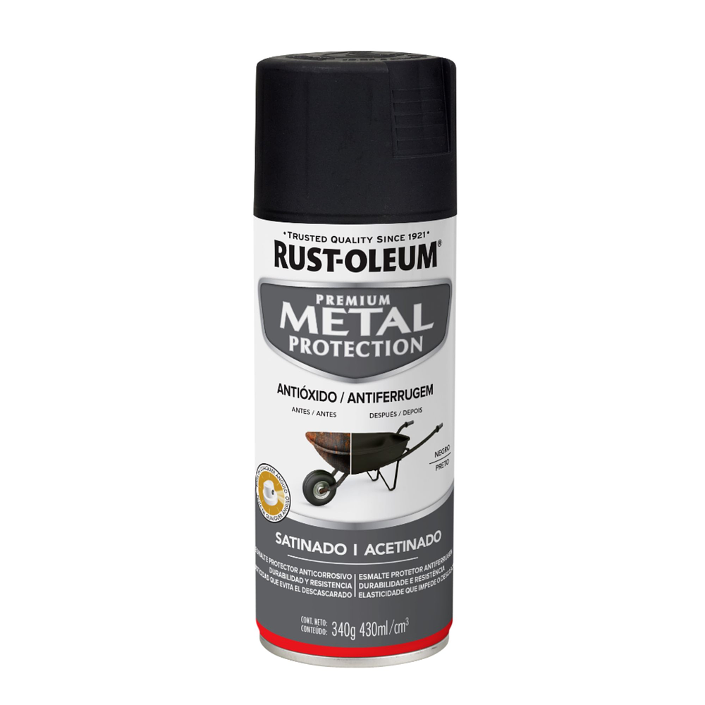 Pintura en Aerosol Metal Protection 340grs Satinado Negro  - Rust Oleum