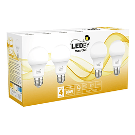 Ampolletas Led E27 luz cálida 3000K 9W Kit 4un  - Macrotel