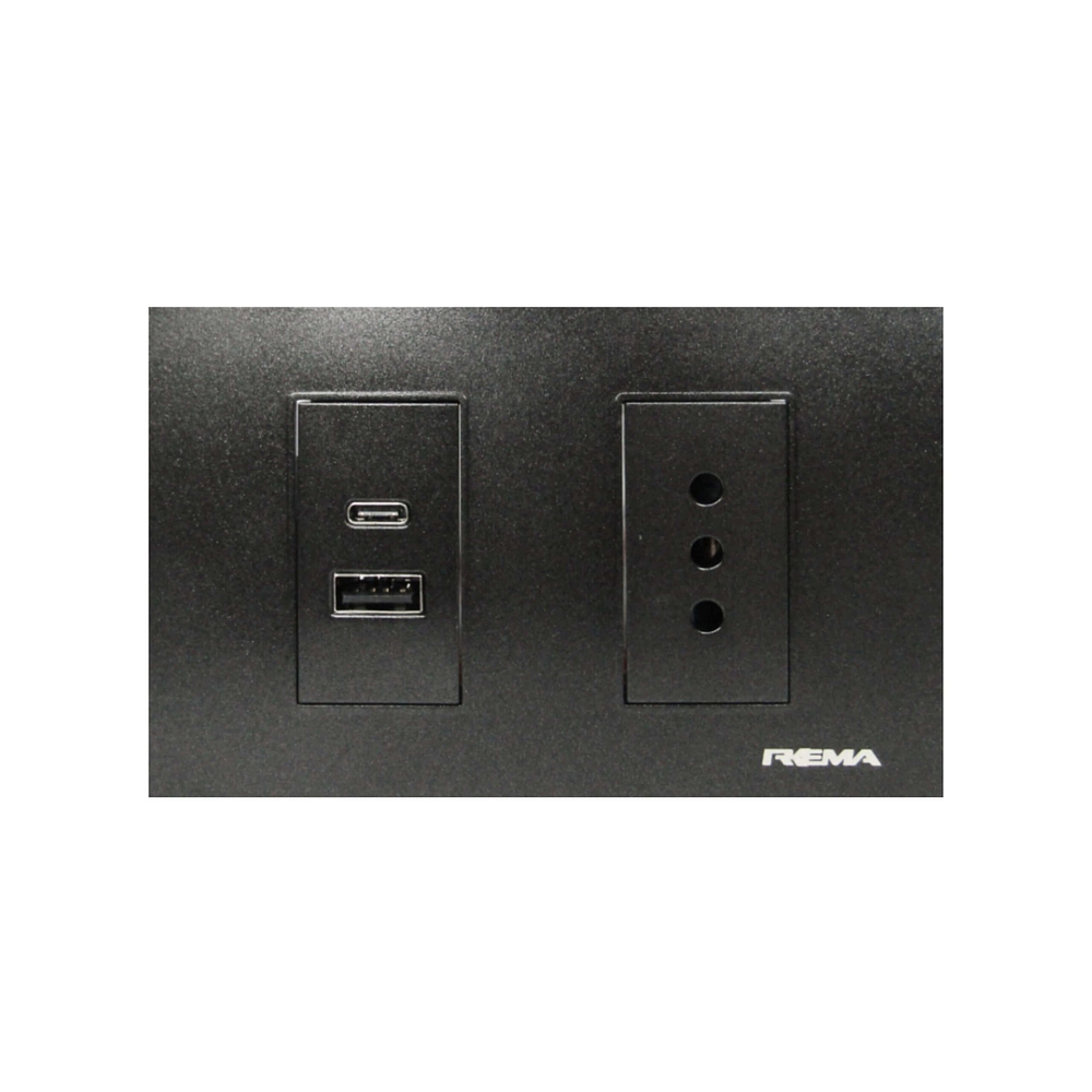 Enchufe Simple y 2 USB Línea Arrayán Negro  - Rema