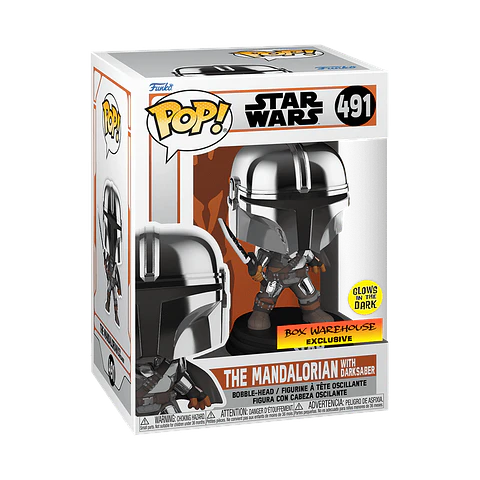 Funko Pop! The Mandalorian with darksaber #491 (Glows in the dark) Box Warehouse - Star Wars: The Mandalorian