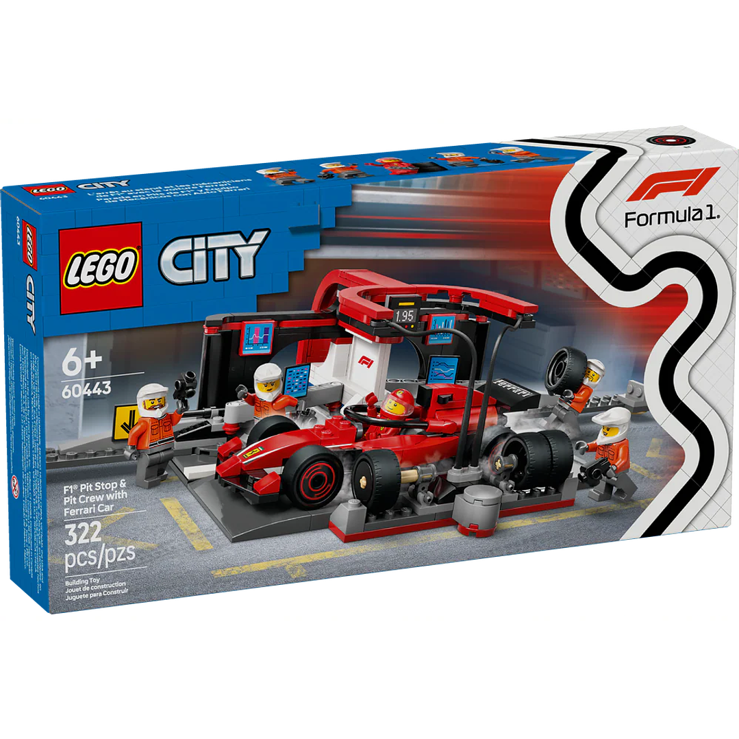 LEGO 60443: Parada en Boxes de F1 y Equipo de Mecánicos con Coche Ferrari 1