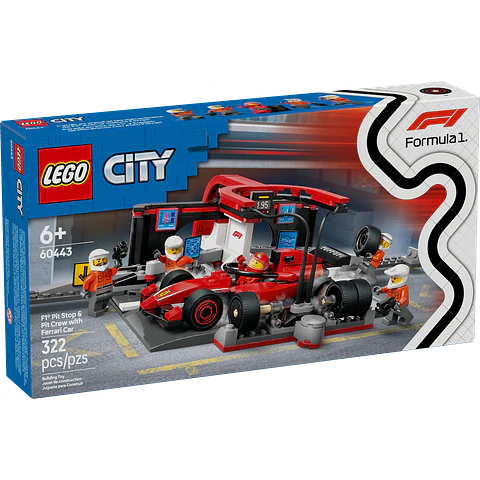 LEGO 60443: Parada en Boxes de F1 y Equipo de Mecánicos con Coche Ferrari