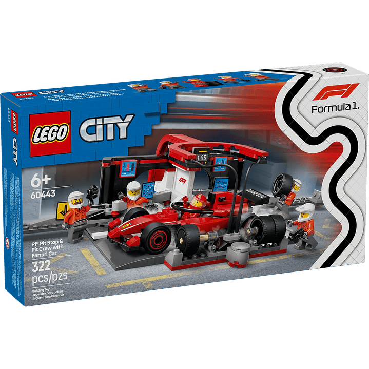 LEGO 60443: Parada en Boxes de F1 y Equipo de Mecánicos con Coche Ferrari 1