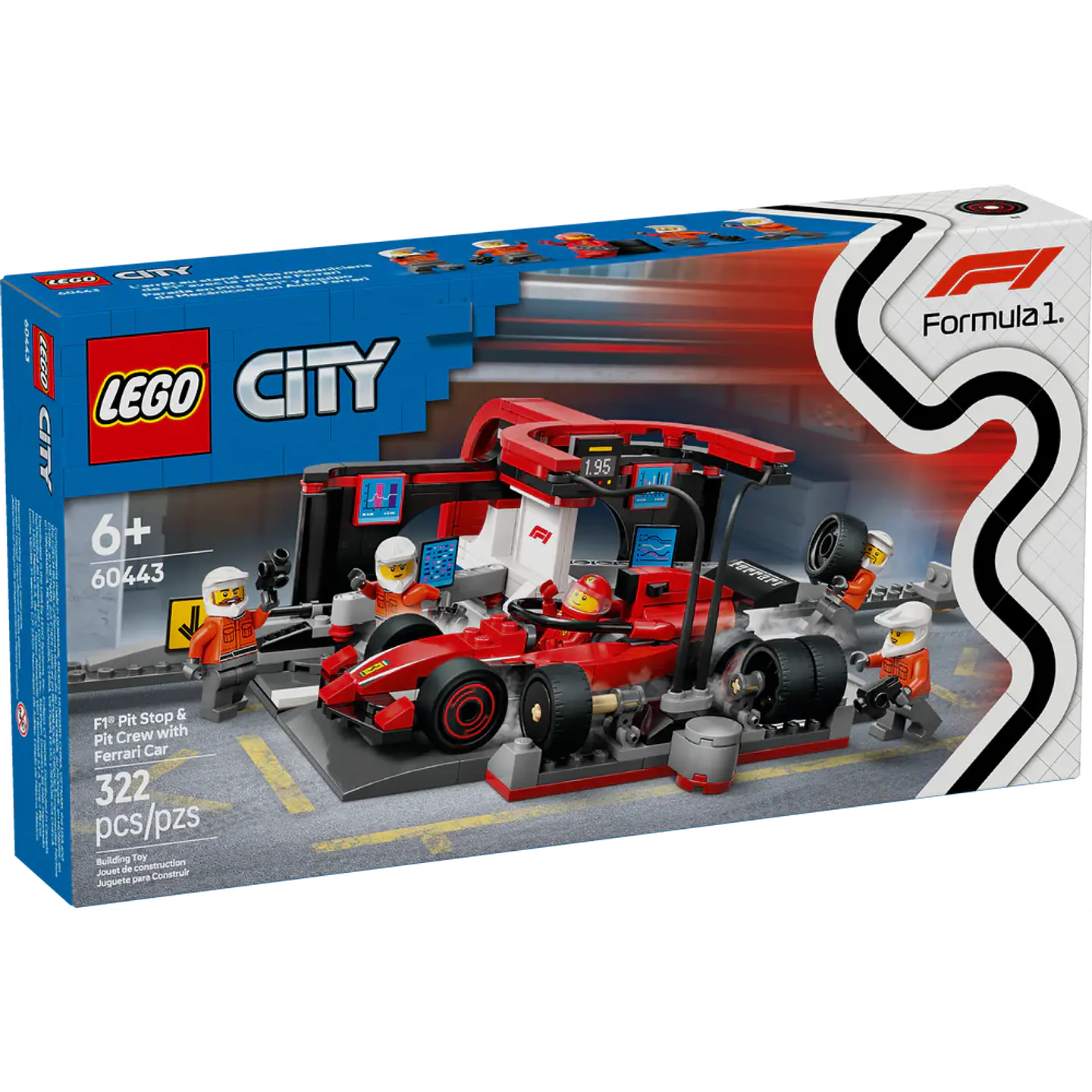 LEGO 60443: Parada en Boxes de F1 y Equipo de Mecánicos con Coche Ferrari 1