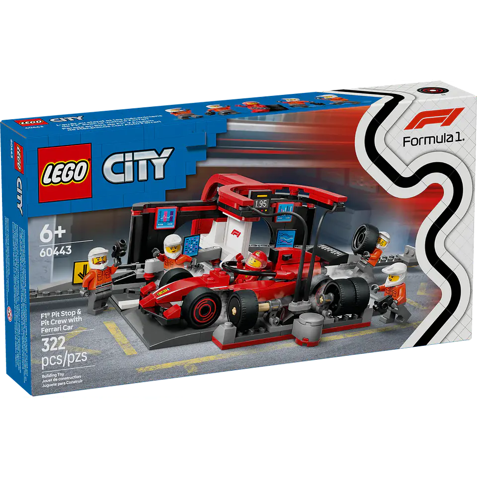LEGO 60443: Parada en Boxes de F1 y Equipo de Mecánicos con Coche Ferrari 1