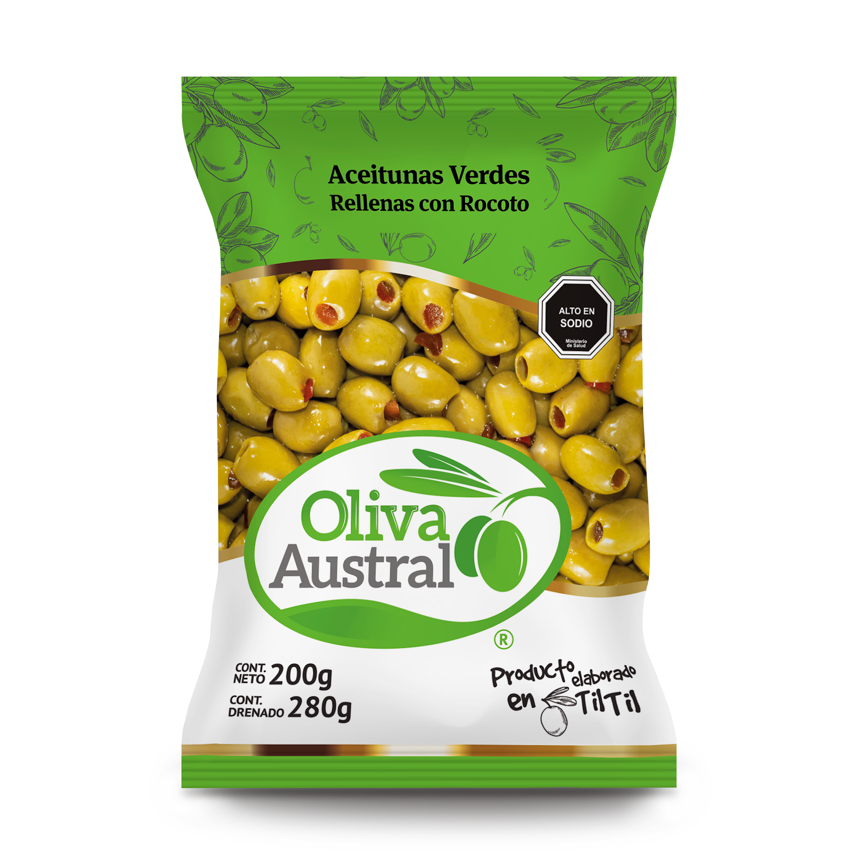 Aceitunas Sevillanas Rellenas con Rocoto Bolsa 1 Kg.