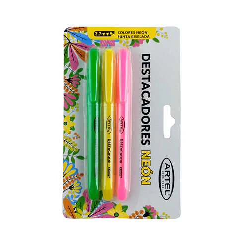Destacador 03 u neon tipo lápiz punta biselada blis artel
