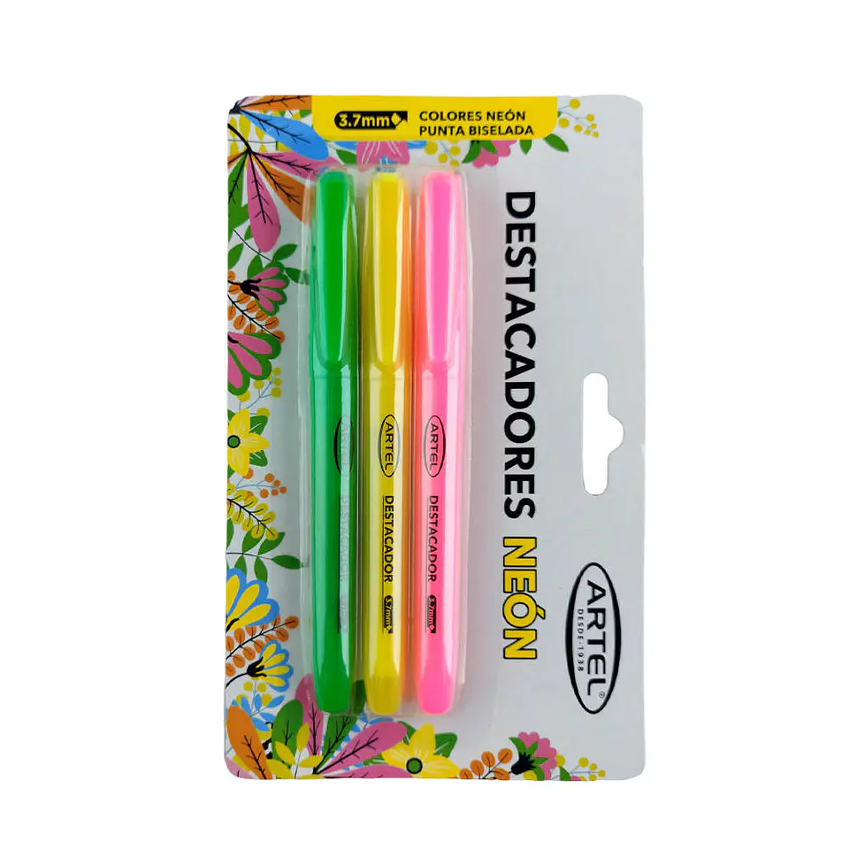 Destacador 03 u neon tipo lápiz punta biselada blis artel 1