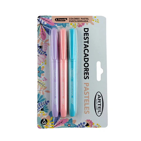 Destacador 03 u pastel tipo lápiz punta biselada blis artel