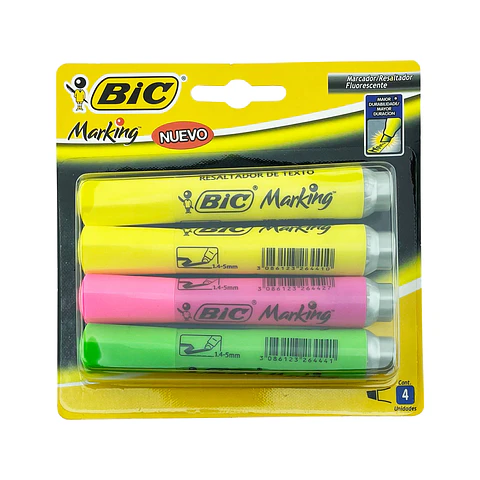 Destacador 04 u color surtidos jumbo blis bic