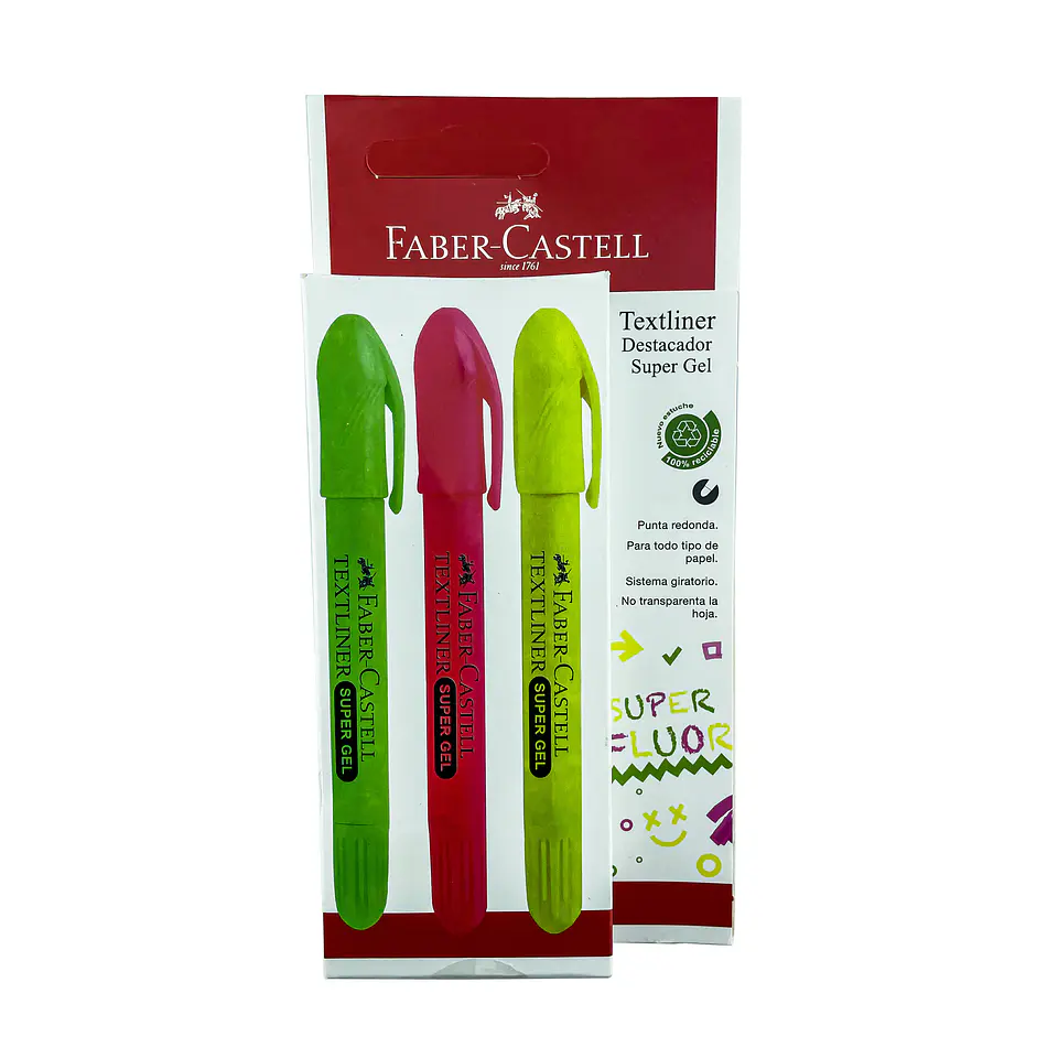 Destacador 03 u 1ROS/1VERD/1AMA super gel blis Faber-Castell 1