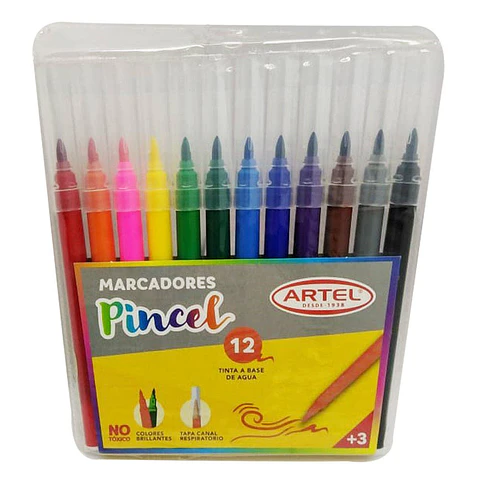 Marcador 12 color punta pincel Artel