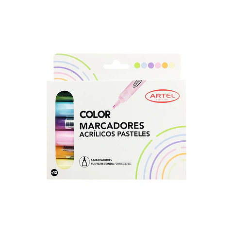 Marcador acrilico 06 u pasteles 2mm artel