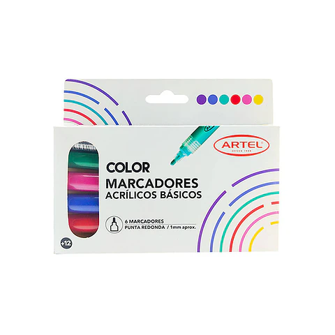 Marcador acrilico 06 u basico 1mm artel