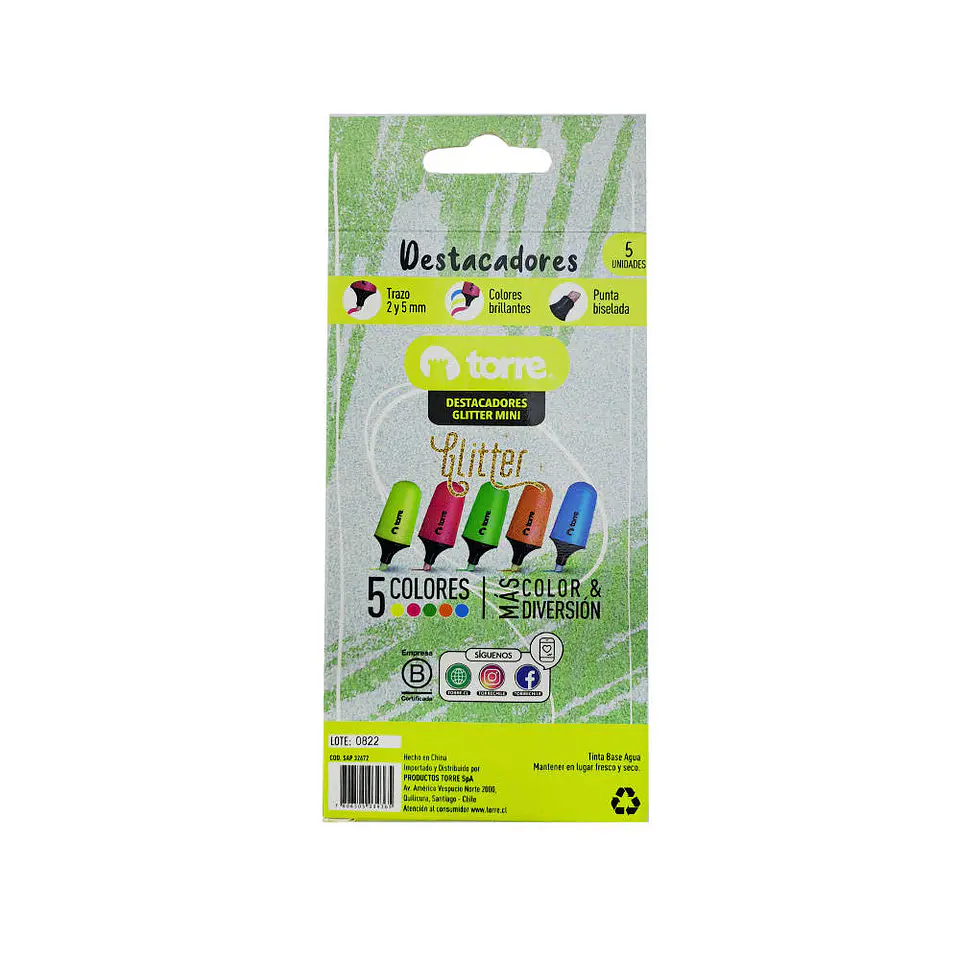 Destacador 05 u mini 05 color glitter blis torre 2
