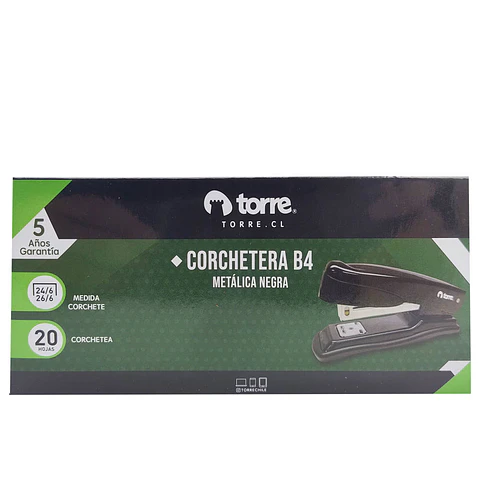 Corchetera metálica 20 hojas B4 negra Torre