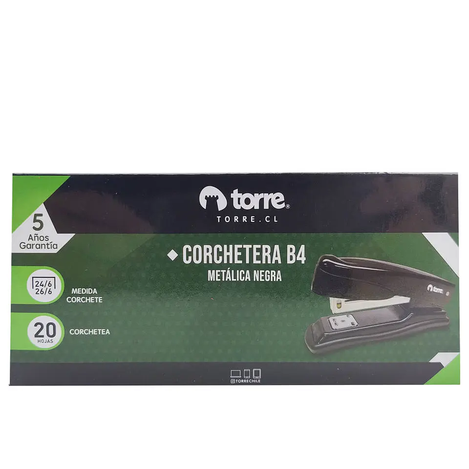 Corchetera metálica 20 hojas B4 negra Torre 1