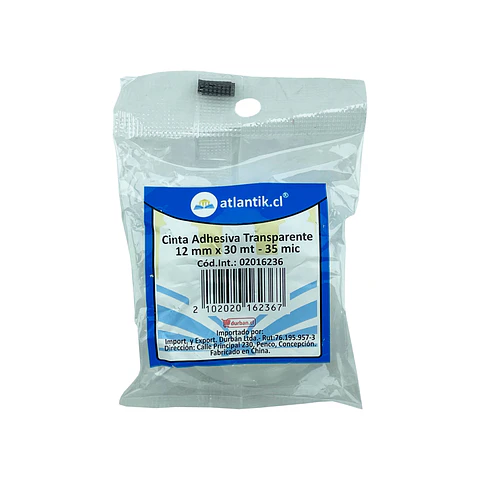 Cinta adhesiva transparente 12 mm x 30 mt 01 u 35 mic bol atlantik