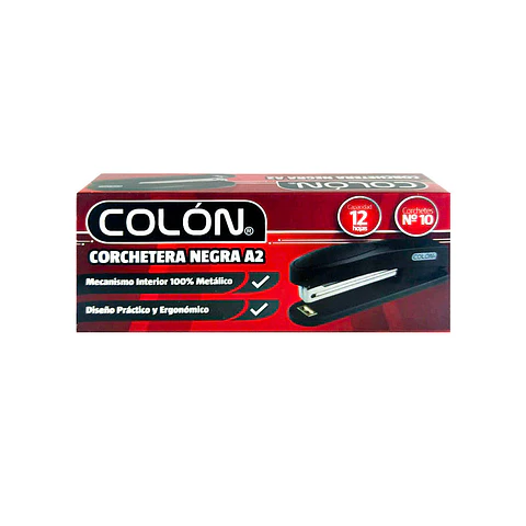 Corchetera plastica 12 hojas N10 negra Colon