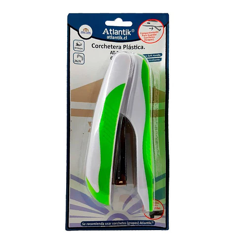 Corchetera plastica 20 hojas AT-212G verde Atlantik