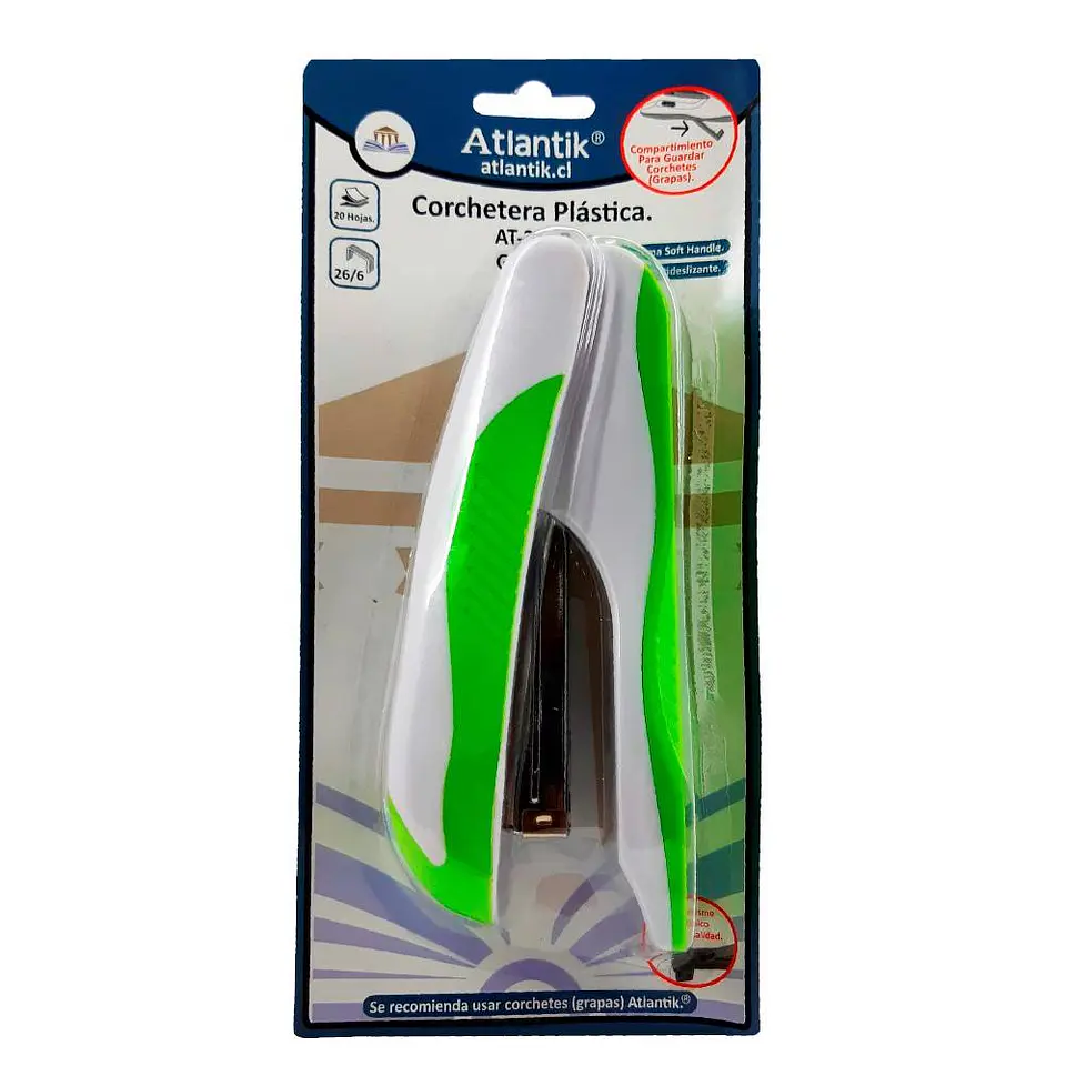 Corchetera plastica 20 hojas AT-212G verde Atlantik 1