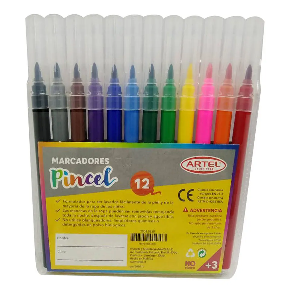 Marcador 12 color punta pincel Artel 2