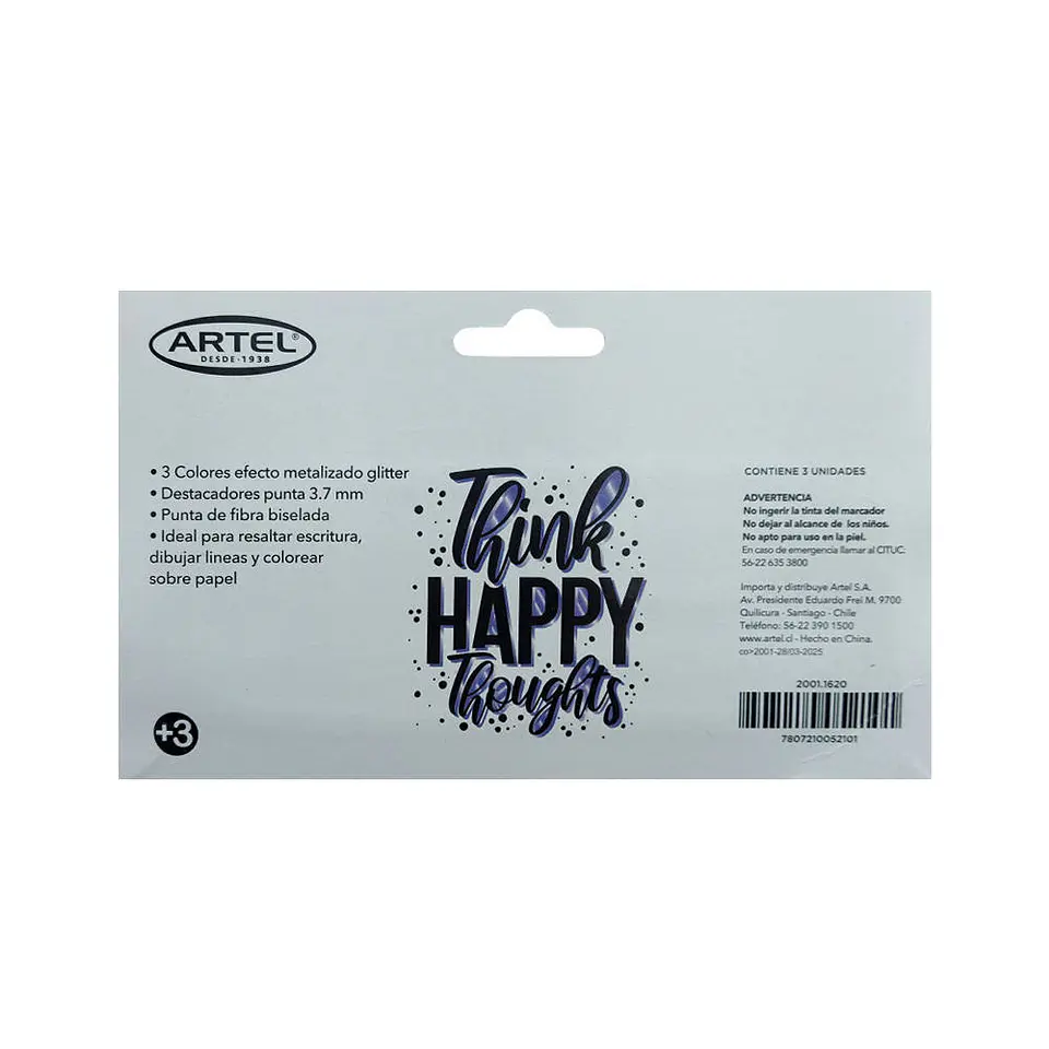 Destacador 03 u glitter/metalico tipo lápiz punta biselada blis artel 3