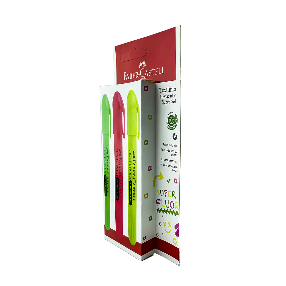 Destacador 03 u 1ROS/1VERD/1AMA super gel blis Faber-Castell 3