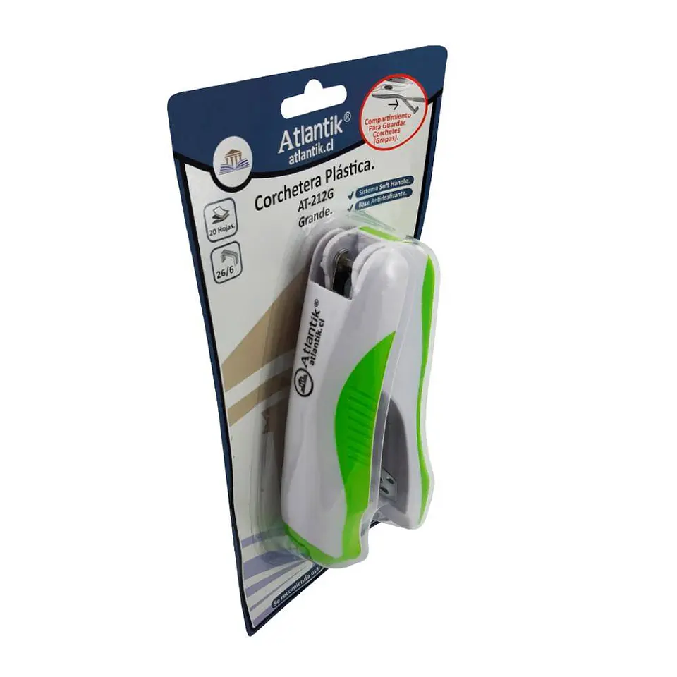 Corchetera plastica 20 hojas AT-212G verde Atlantik 2