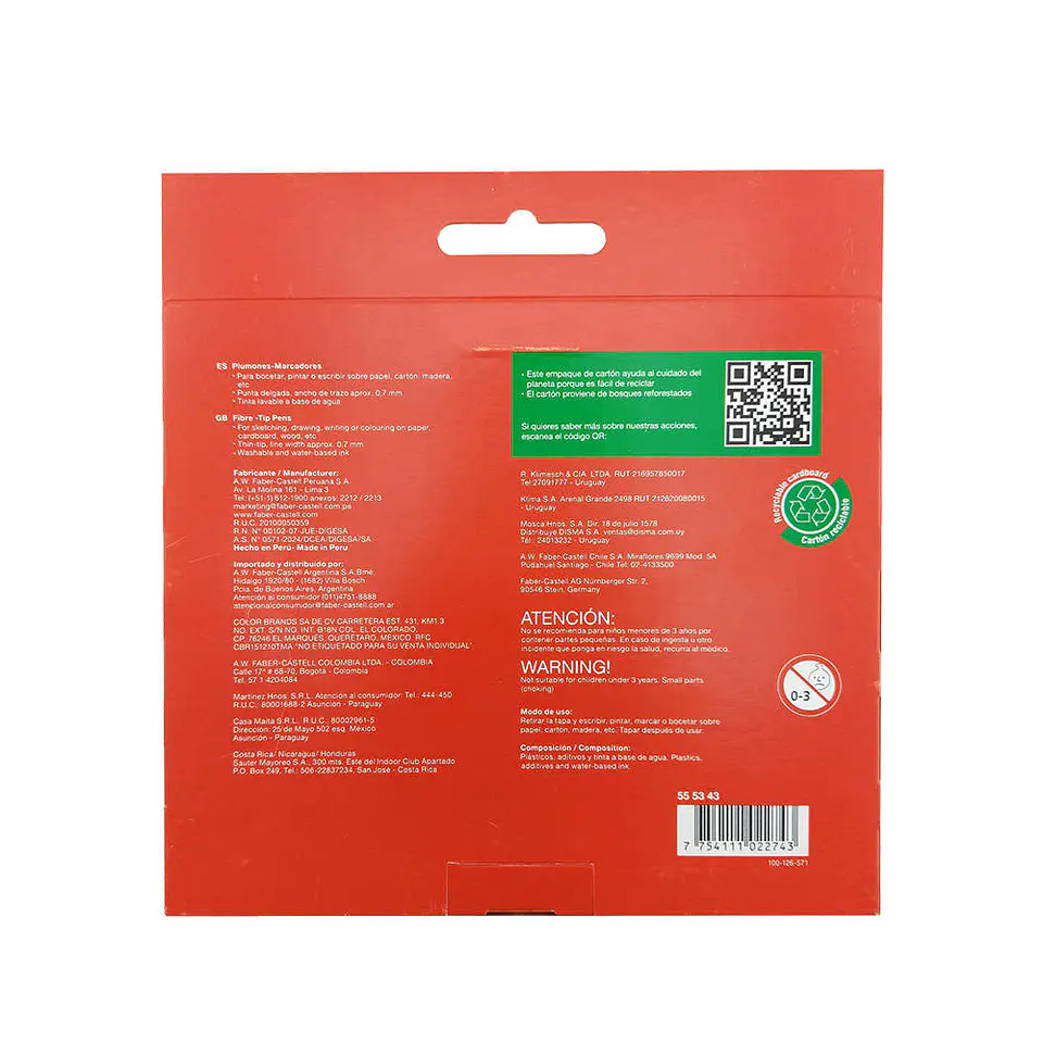 Marcador 12 color + 3 tonos piel punta fina faber-castell 3