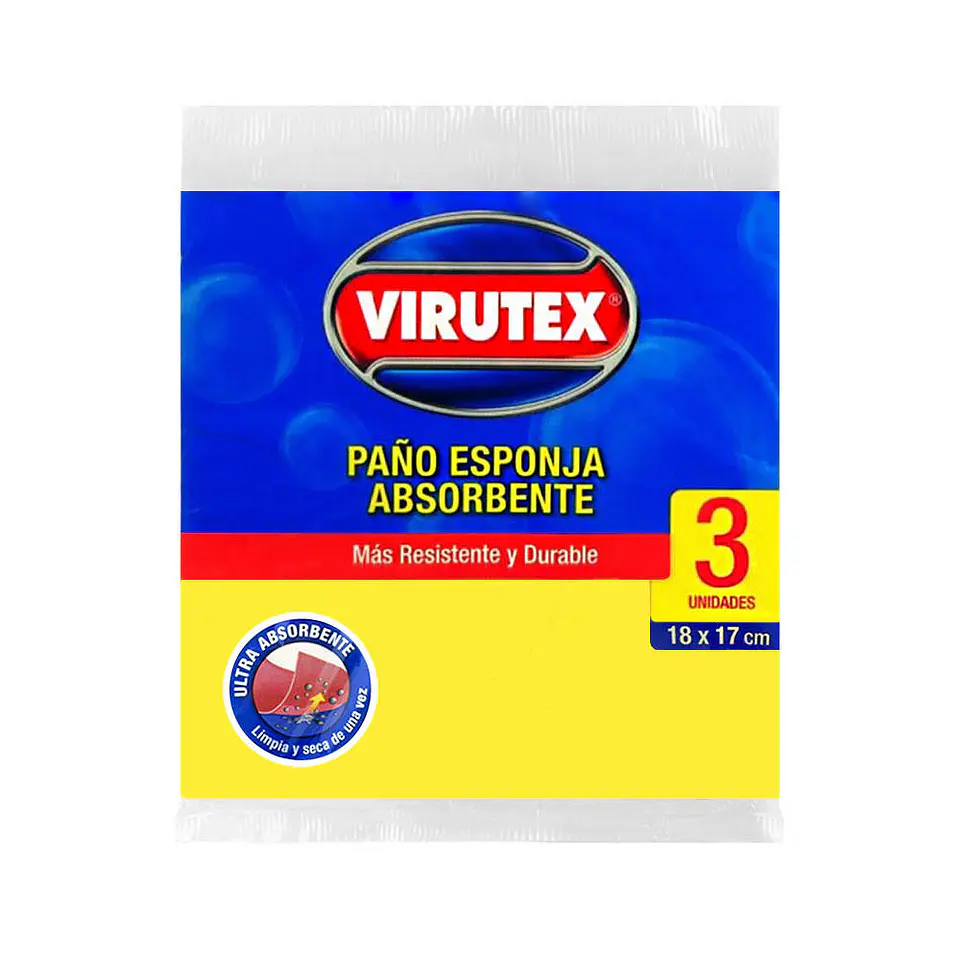 Paño esponja absorbente 03 u 18X17CM virutex 1