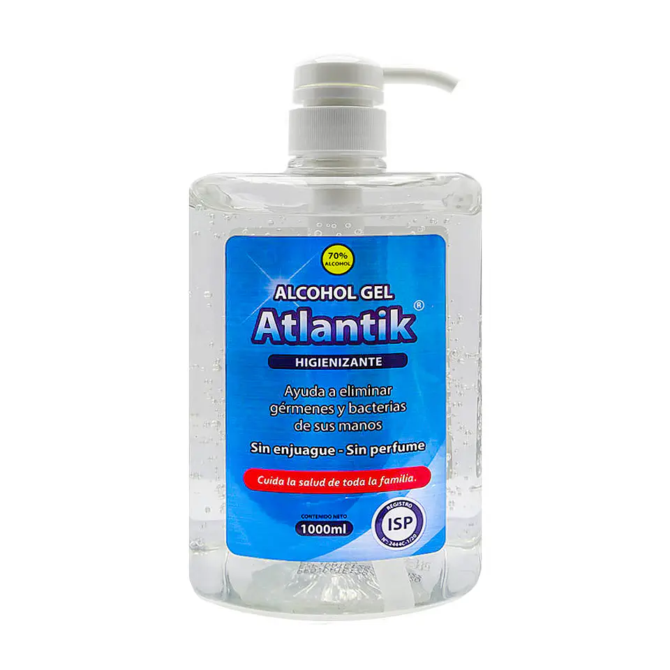 Alcohol gel 1lt higienizante antibacterial 70% con registro isp Atlantik 1