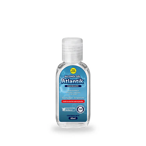 Alcohol gel 0060ml higienizante antibacterial 70% con registro isp Atlantik
