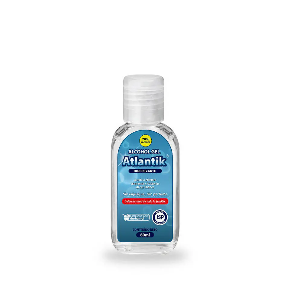 Alcohol gel 0060ml higienizante antibacterial 70% con registro isp Atlantik 1