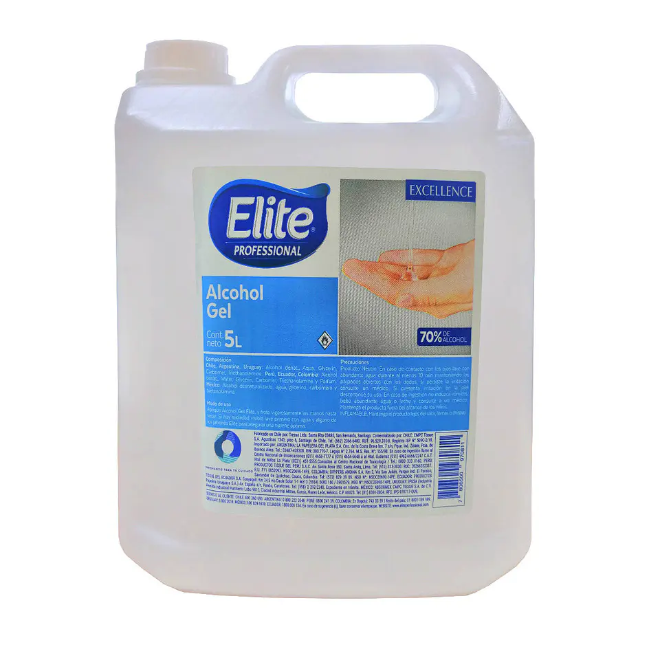 Alcohol gel 5lts higienizante antibacterial 70% con registro isp Elite 1
