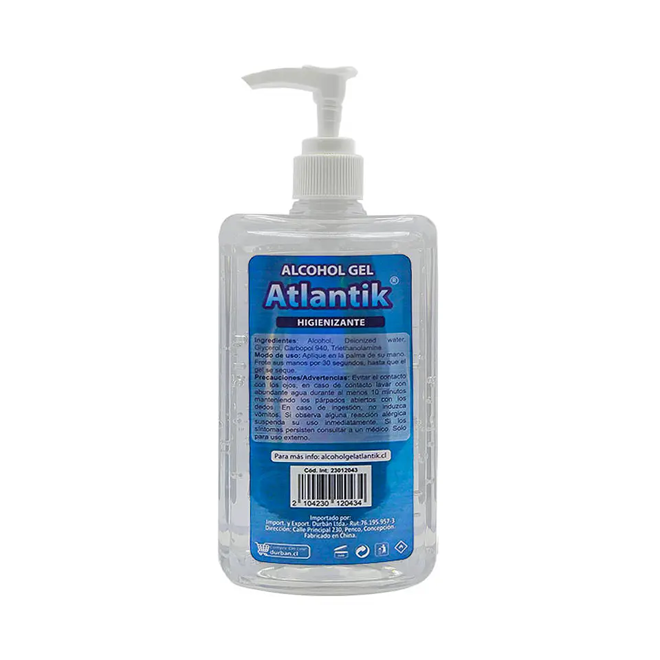 Alcohol gel 0500ml higienizante antibacterial 70% con registro isp Atlantik 2