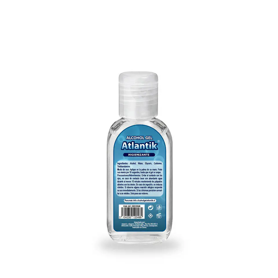 Alcohol gel 0060ml higienizante antibacterial 70% con registro isp Atlantik 2