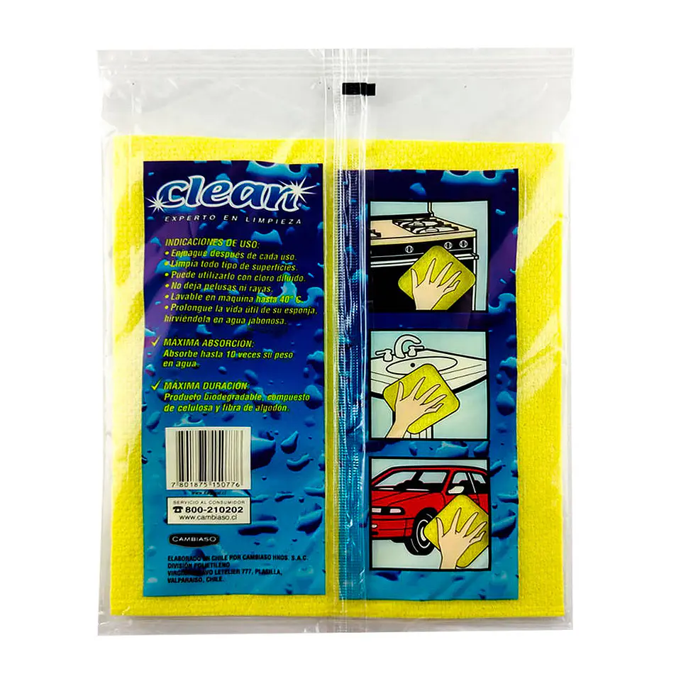 Paño esponja absorbente 01 u 18X20CM clean 3