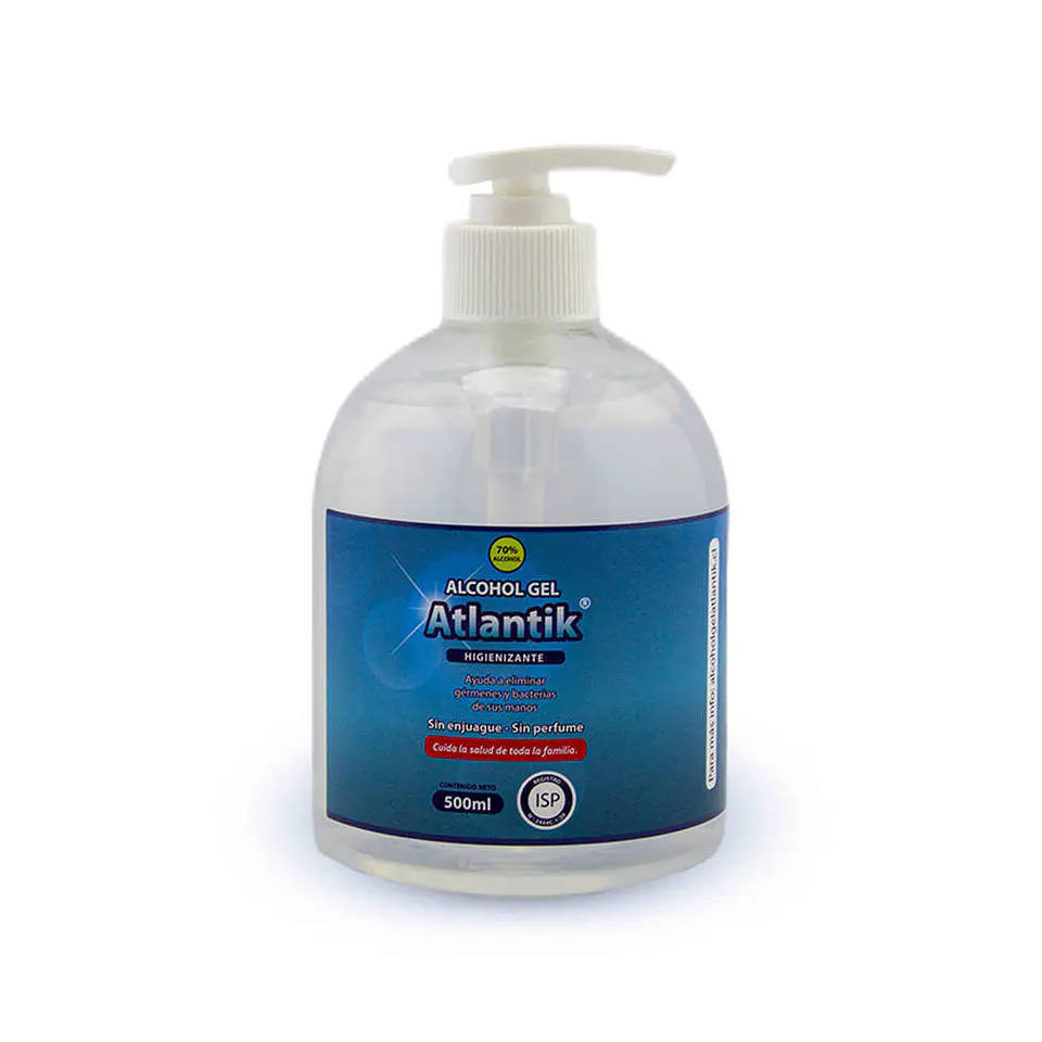 Alcohol gel 0500ml higienizante antibacterial 70% con registro isp Atlantik 3