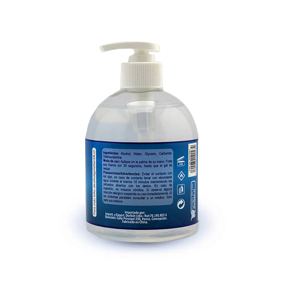 Alcohol gel 0500ml higienizante antibacterial 70% con registro isp Atlantik 4