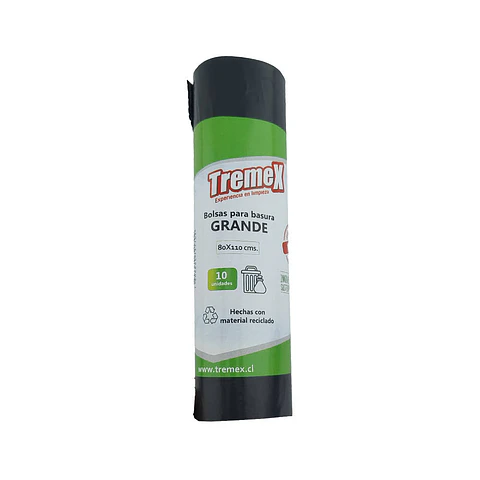Bolsa basura 080X110 cm 45 mic grande 10 u negra ecológica tremex